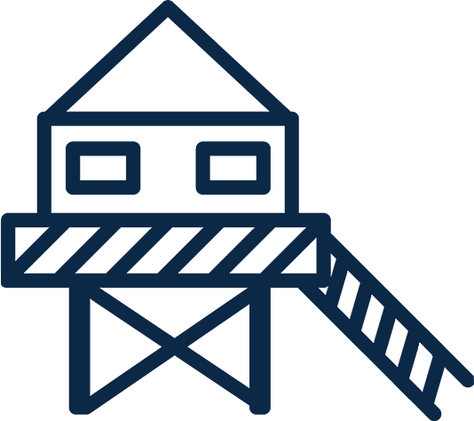 Blue icon of beach house on stilts